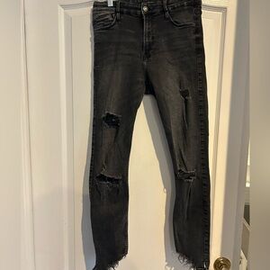 Zara Black Distressed Ankle Jeans